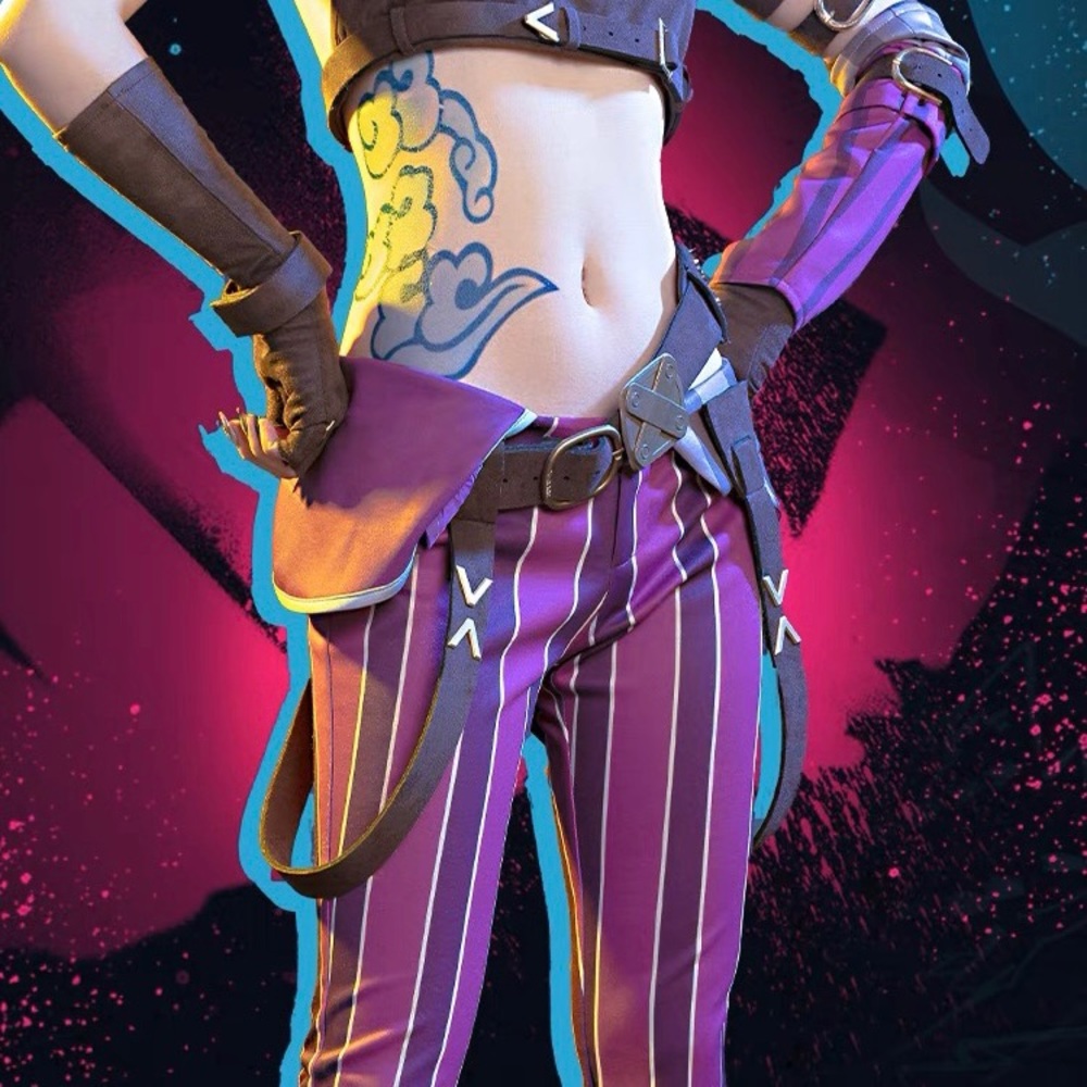 Jinx cosplay full outfit including wigs, clothes and a few tattoo stickers